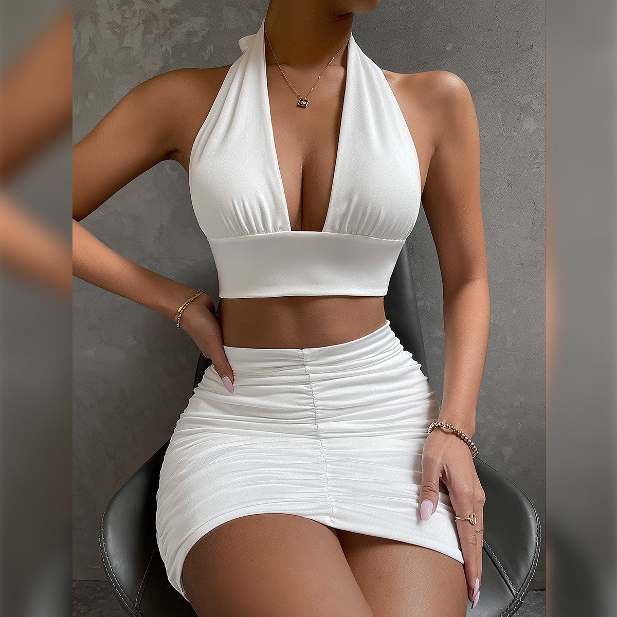 Ensemble 2 pièces Top halter & jupe plissée