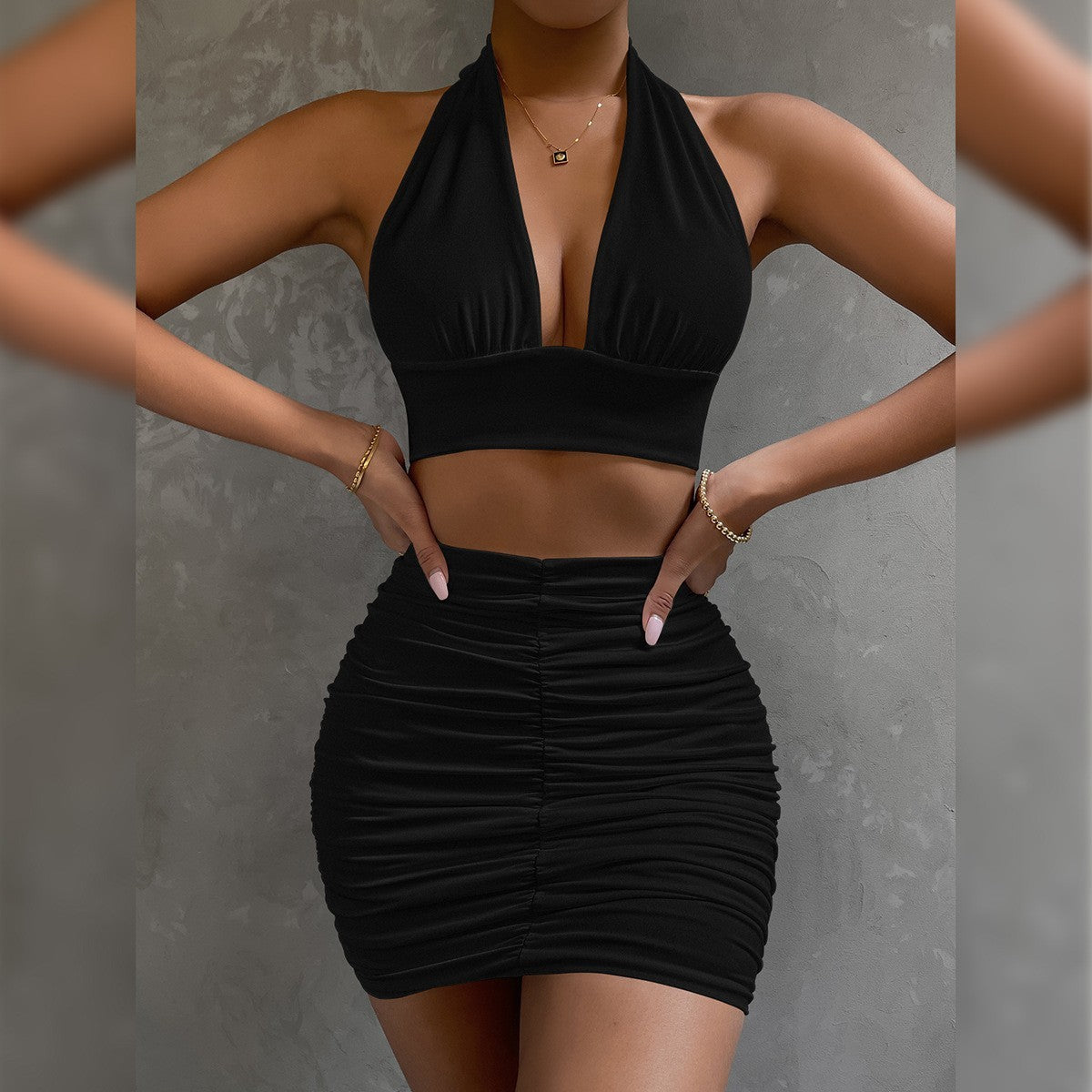 Ensemble 2 pièces Top halter & jupe plissée