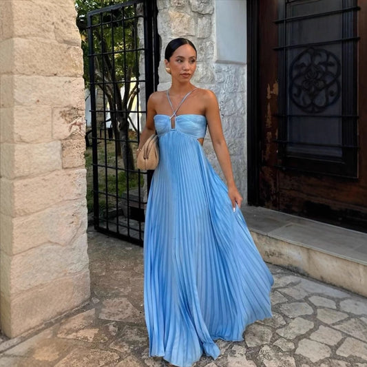 Robe à bretelles plissée sans manches – Tube top uni
